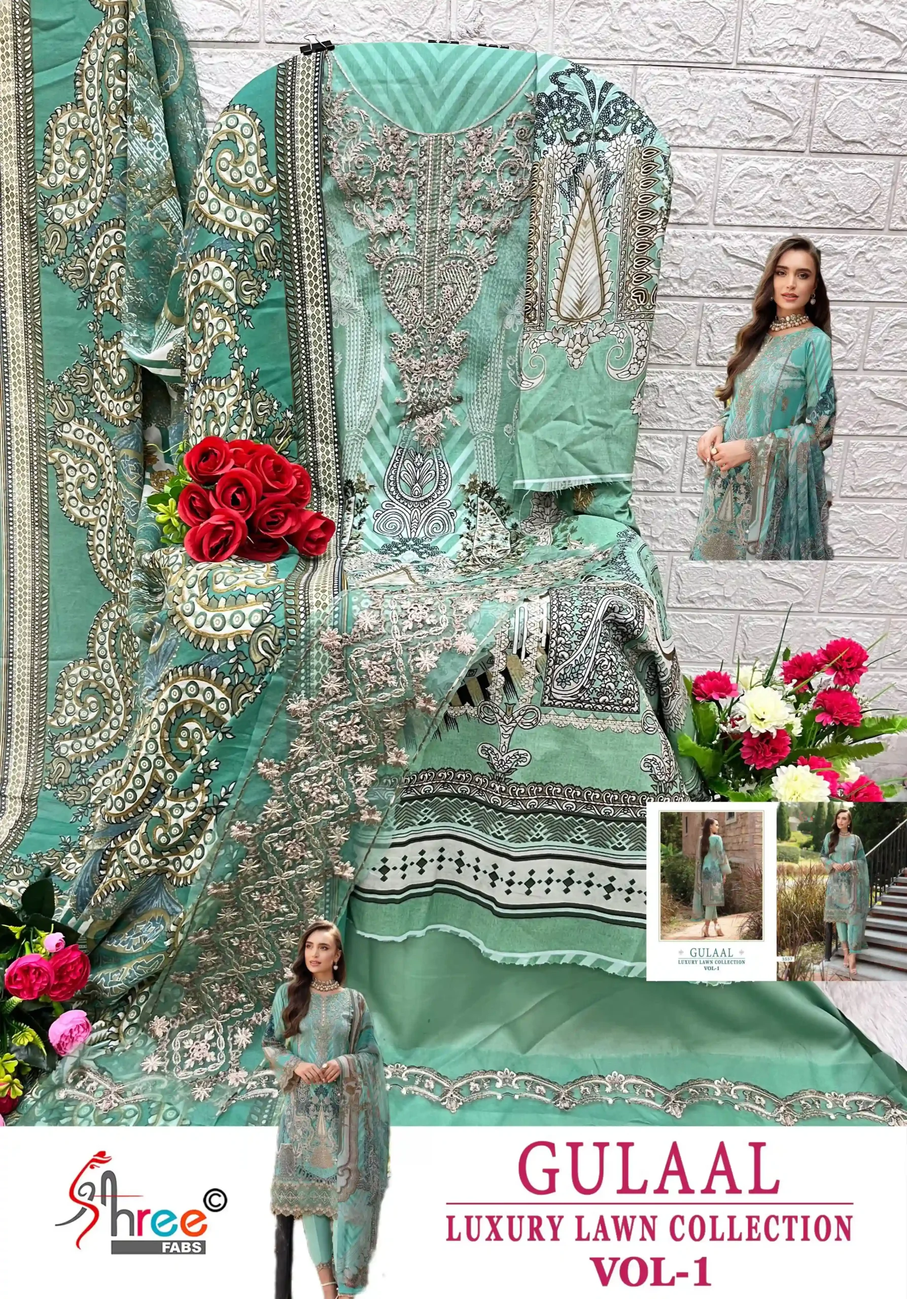 Shree Fab Gulaal Luxury Lawn Collection Vol-01 Pure Cotton Wholesale Pakistani Salwar Suit Catalog — Wholesale Salwar Suits, Shree Fabs wholesale from Surat - Gallery Image 2